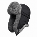Rabbit Fur Ushanka Hat — Black