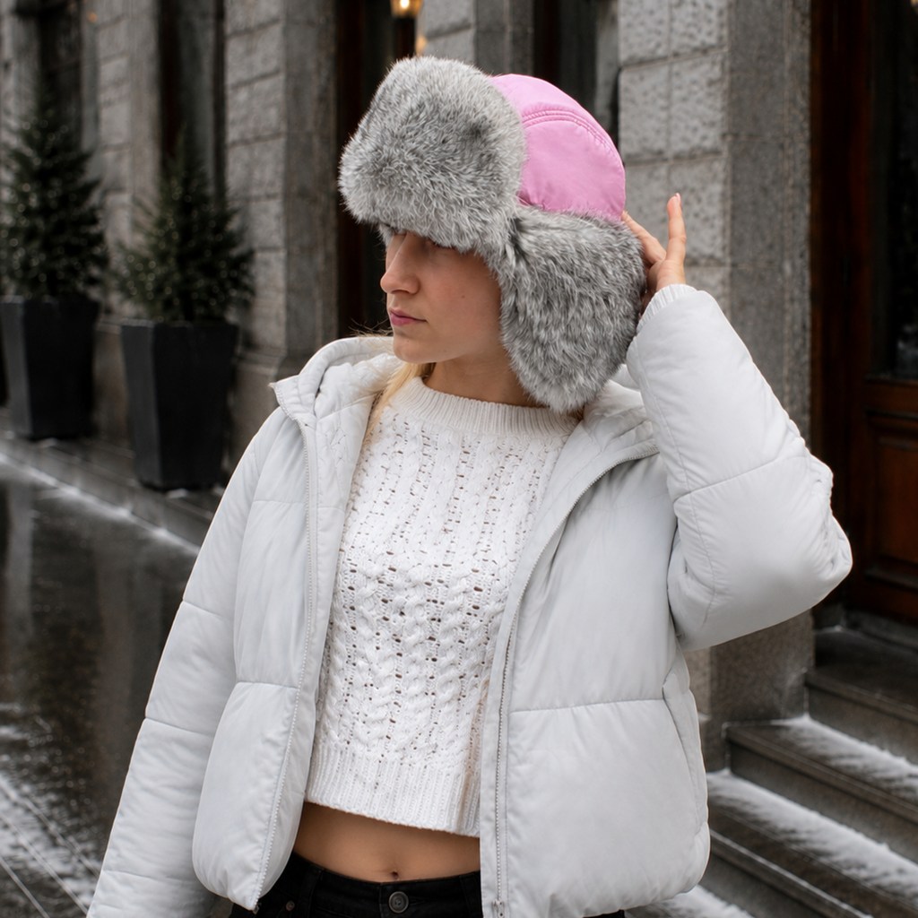 Rabbit Fur Ushanka Hat — Pink