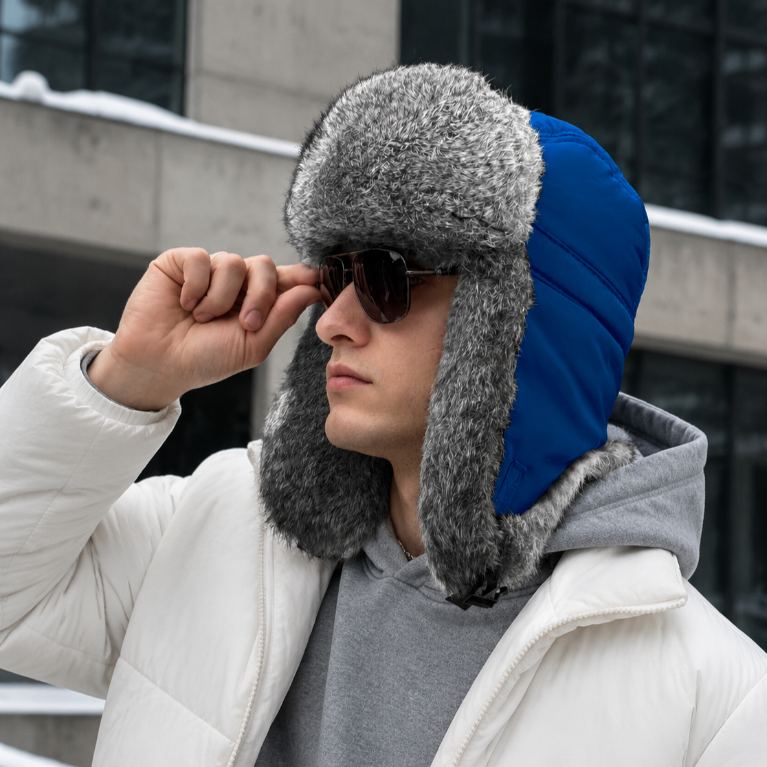 Rabbit Fur Ushanka Hat — Navy